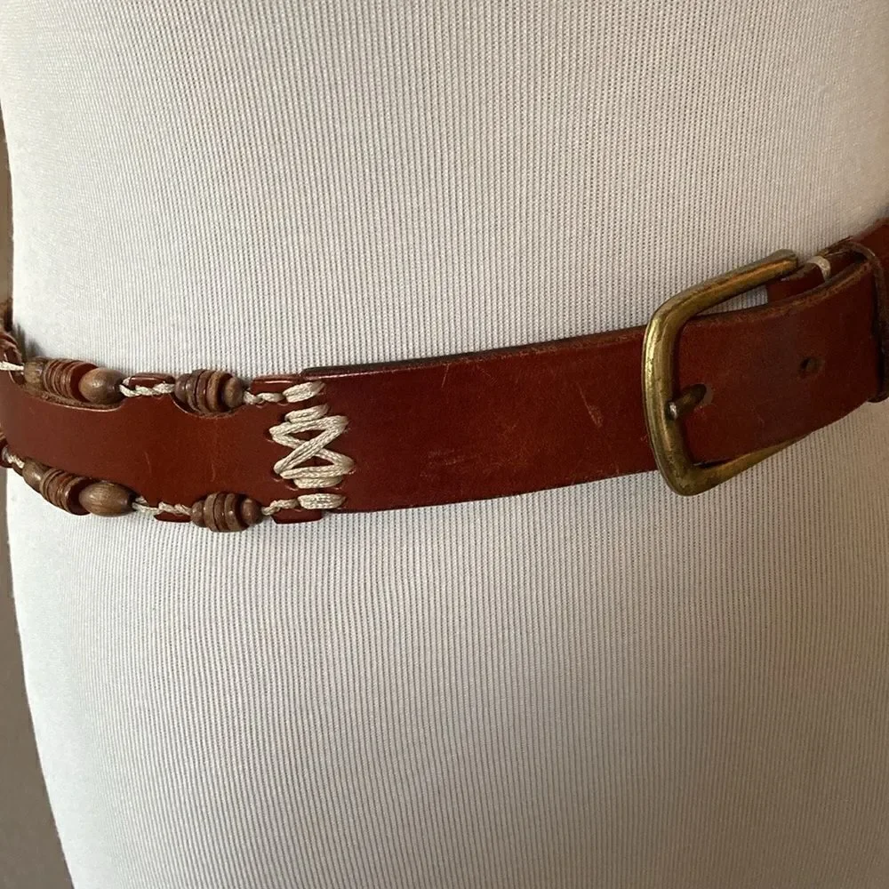 Omega Boho Rustic Embellished Genuine Leather Belt Size L